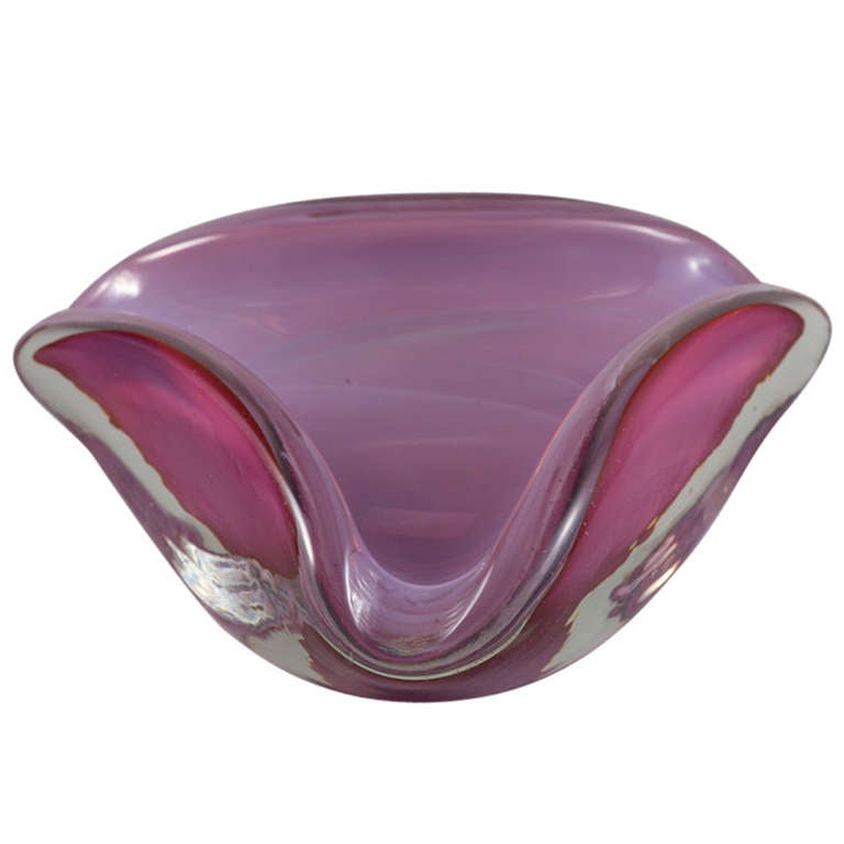 A Large Triangular Clouded Pink Glass Ashtray at 1stDibs