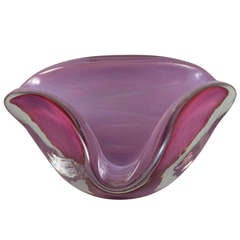 A Large Triangular Clouded Pink Glass Ashtray