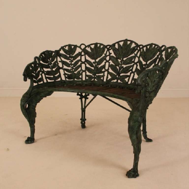 A 19th Century Cast Iron Passion Flower Bench by Coalbrookdale. Stamped.