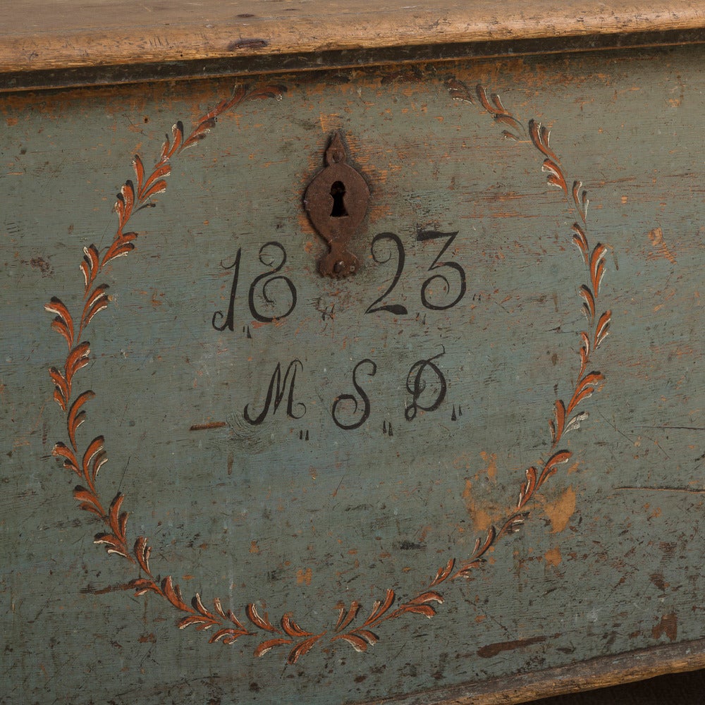A Swedish Painted Marriage Chest dated 1823 1