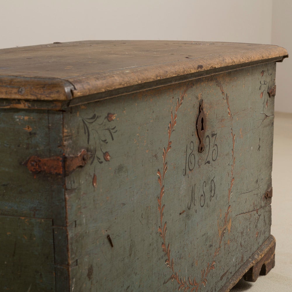 Early 19th Century A Swedish Painted Marriage Chest dated 1823
