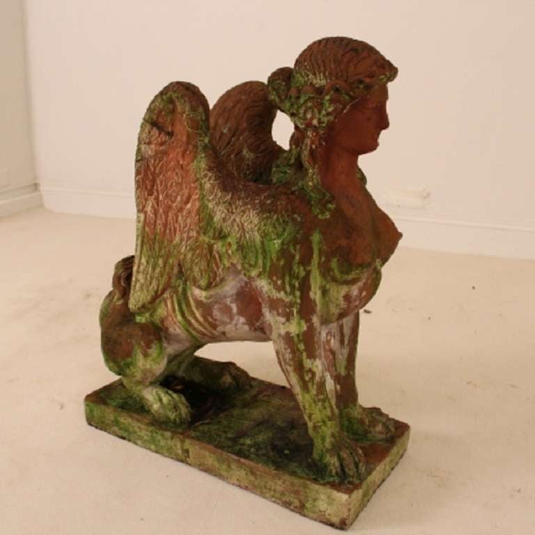 A Naturally Weathered Italian Terracotta Sphinx circa 1880 In Fair Condition In London, GB