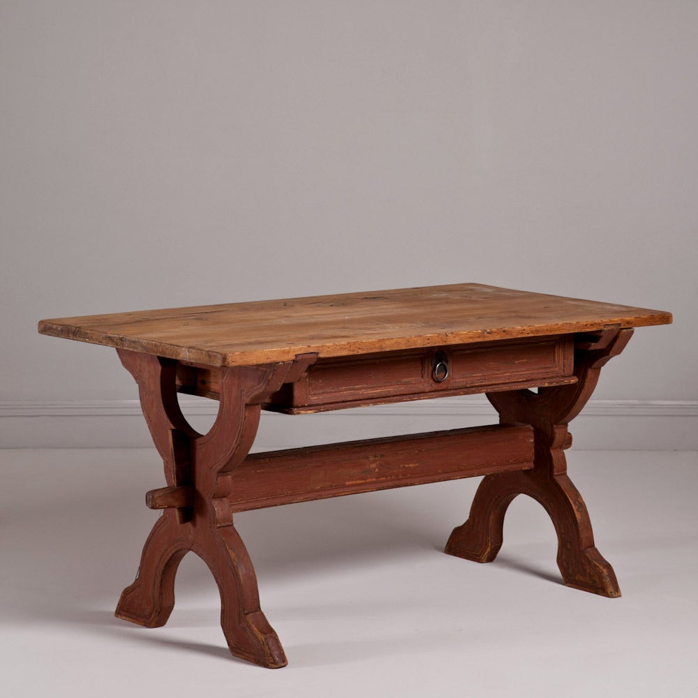 An 18th century Swedish Baroque Centre Table circa 1750 with original paint and iron work