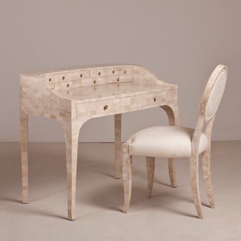 A Maitland Smith Tessellated Stone Desk and Chair 1980s