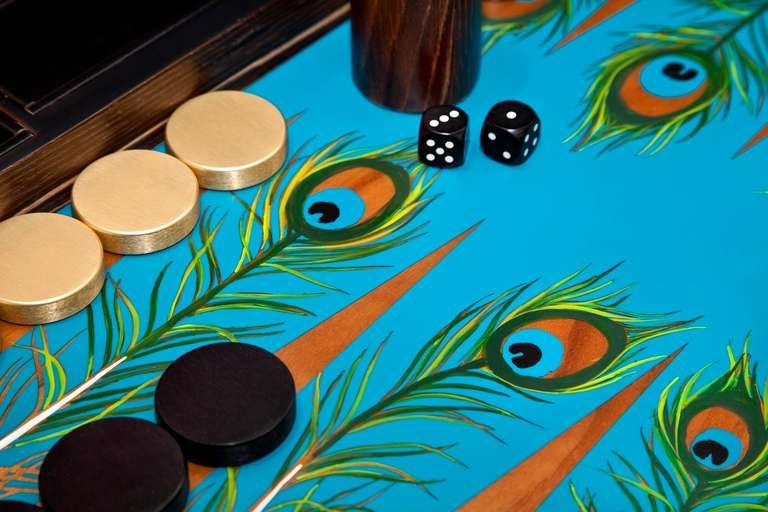 British Peacock Backgammon Board by Alexandra Llewellyn For Sale
