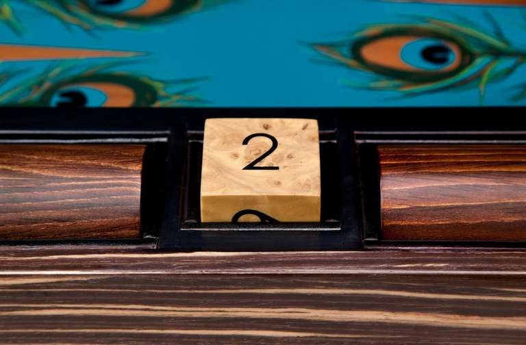 Hand-Painted Peacock Backgammon Board by Alexandra Llewellyn For Sale