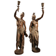 Pair of Bronze North American Indian Torchères 9