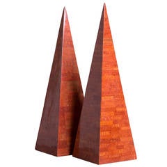 Pair of Maitland-Smith Faux Tessellated Red Coral Obelisks, 1980s