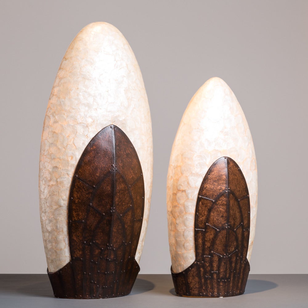 Pair of Large Capiz Shell Lamps, 1960s In Excellent Condition In London, GB