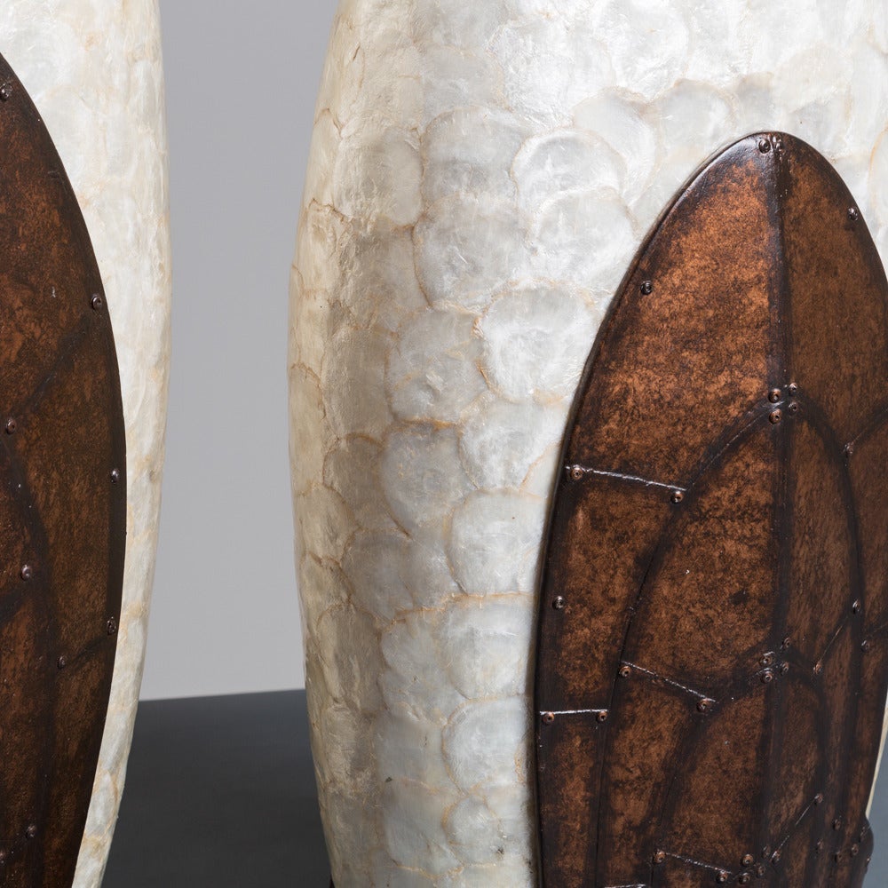 Mid-20th Century Pair of Large Capiz Shell Lamps, 1960s