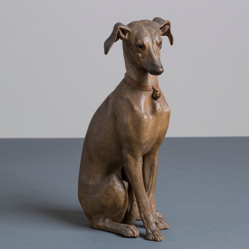 A Rare 19th Century Austrian Cold Painted Terracotta Whippet