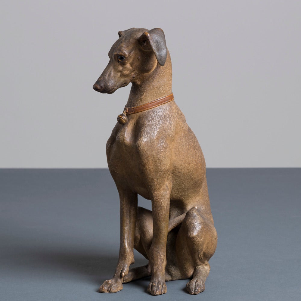 A 19th Century Austrian Cold Painted Terracotta Whippet In Excellent Condition In London, GB