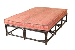 Rattan Ottoman with Vintage Upholstered Cushion