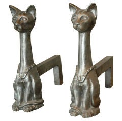 Antique Pair of Cat Andirons