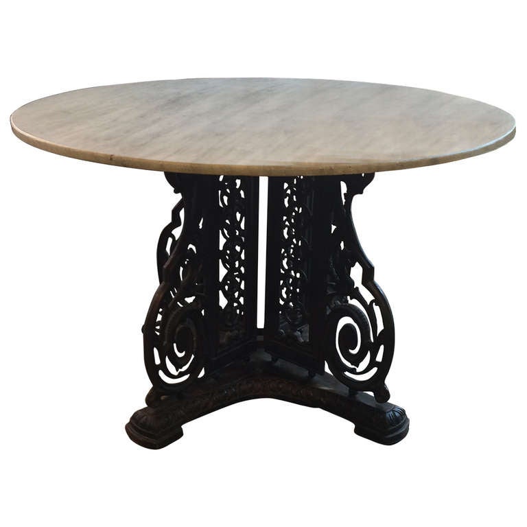 Cast Iron Center Table with Marble Top For Sale