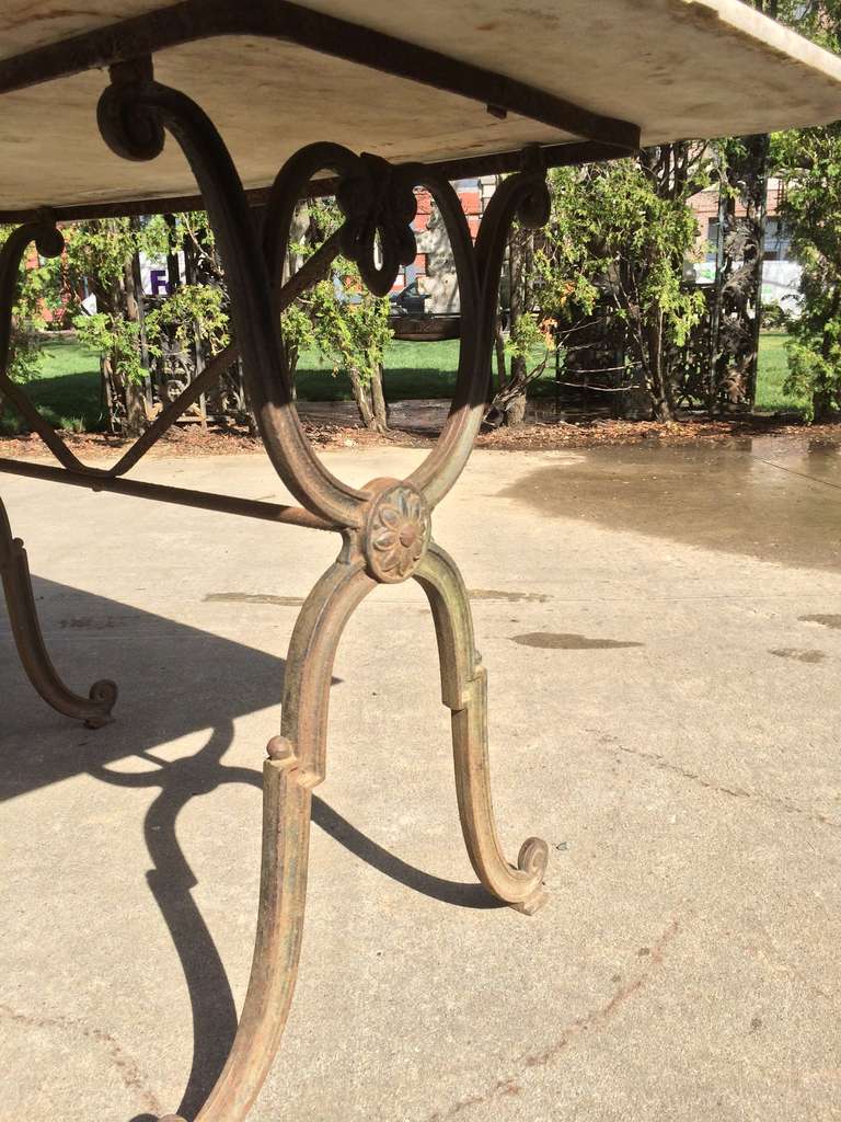 Cast Iron Garden/Bistro Table with Marble Top at 1stDibs