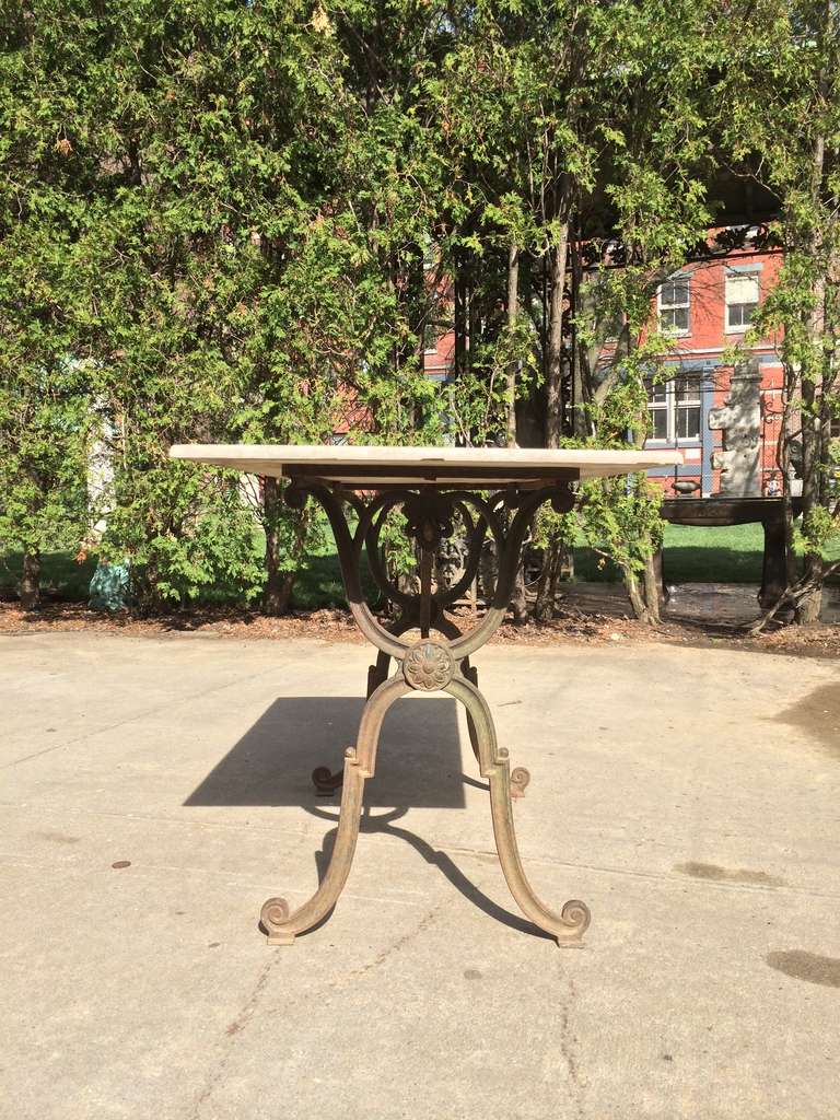 Cast Iron Garden/Bistro Table with Marble Top at 1stDibs