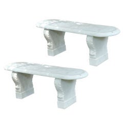 Petite Pair of Marble Benches