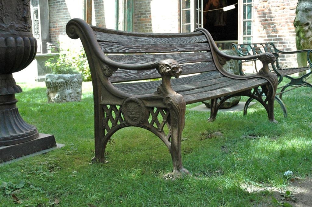 Cast Iron Bench with Lion Arms For Sale 5