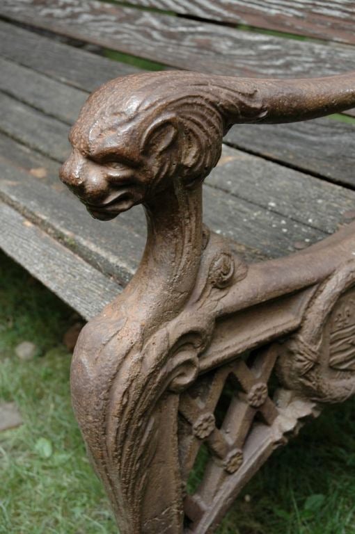 Cast Iron Bench with Lion Arms In Good Condition For Sale In New York, NY