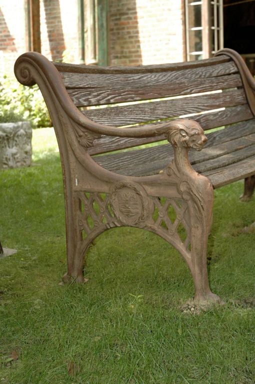 19th Century Cast Iron Bench with Lion Arms For Sale