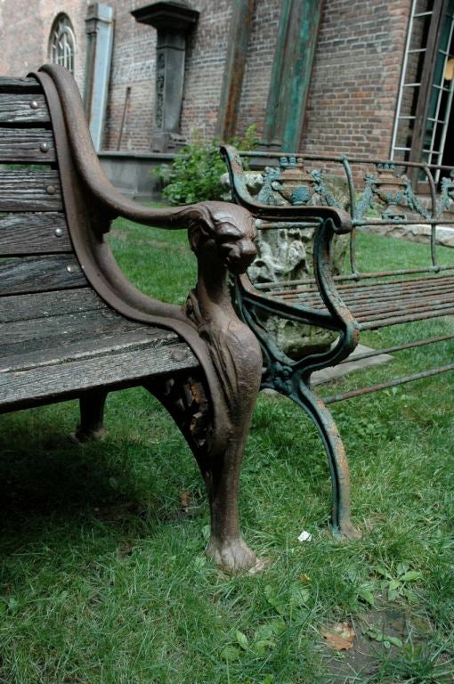 Cast Iron Bench with Lion Arms For Sale 2