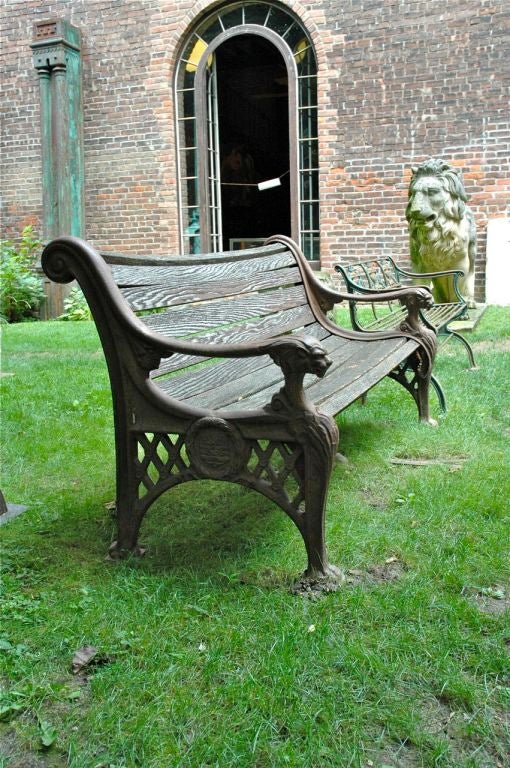 Cast Iron Bench with Lion Arms For Sale 3