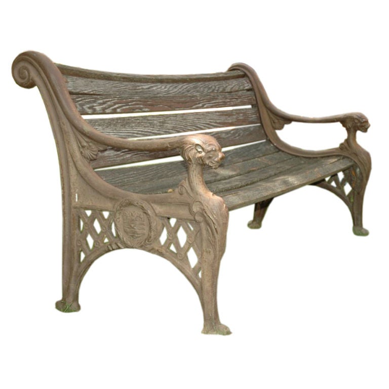 Cast Iron Bench with Lion Arms For Sale