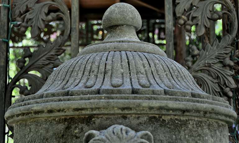 Limestone Hand-Carved Italian Covered Urns with Pedestals