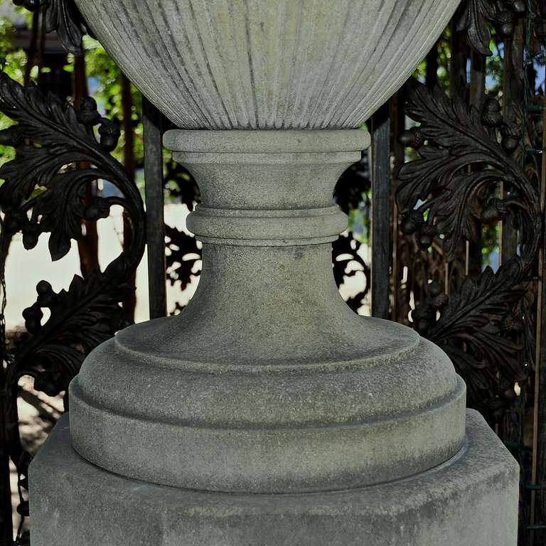 Hand-Carved Italian Covered Urns with Pedestals 2