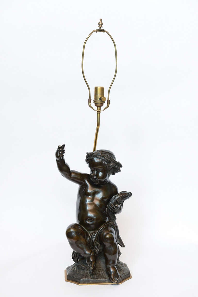 Pair of 19th Century French Patinated Bronze Statues of Putti For Sale 6