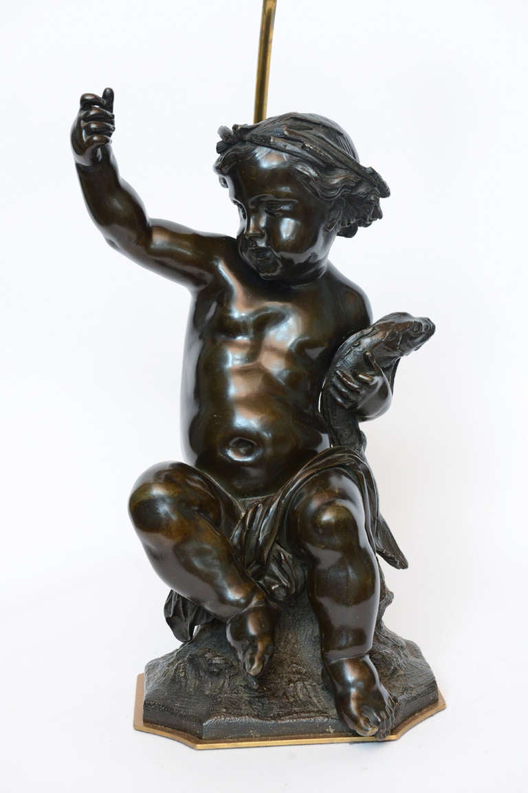 Pair of 19th Century French Patinated Bronze Statues of Putti For Sale 2