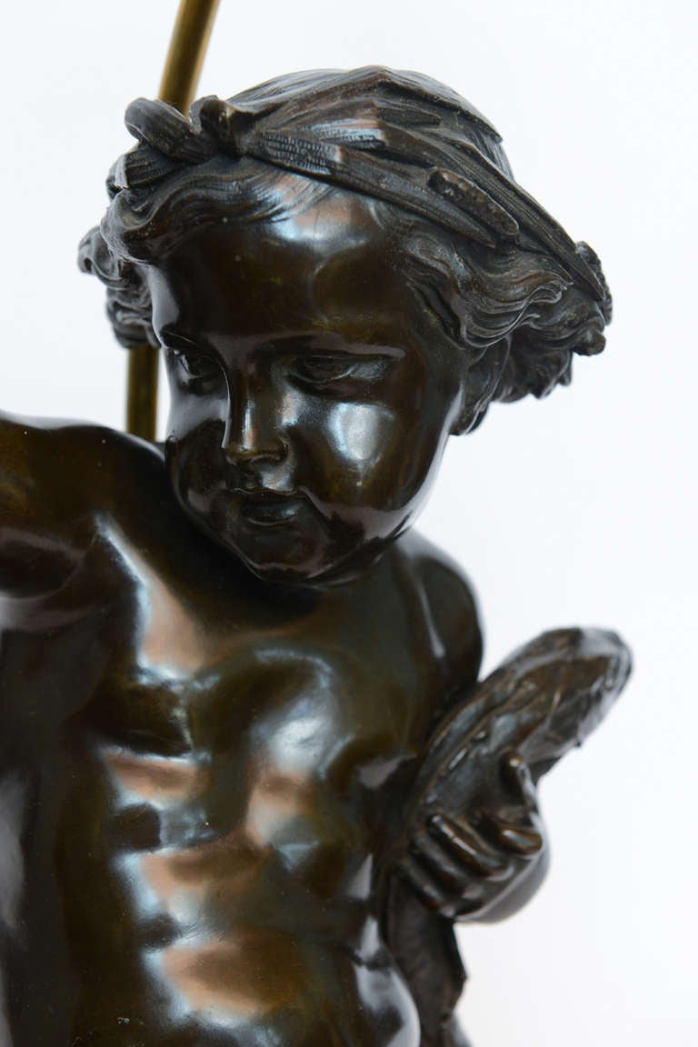 Pair of 19th Century French Patinated Bronze Statues of Putti For Sale 4
