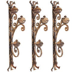 Antique Three French, Late 1800s Forged Sconces