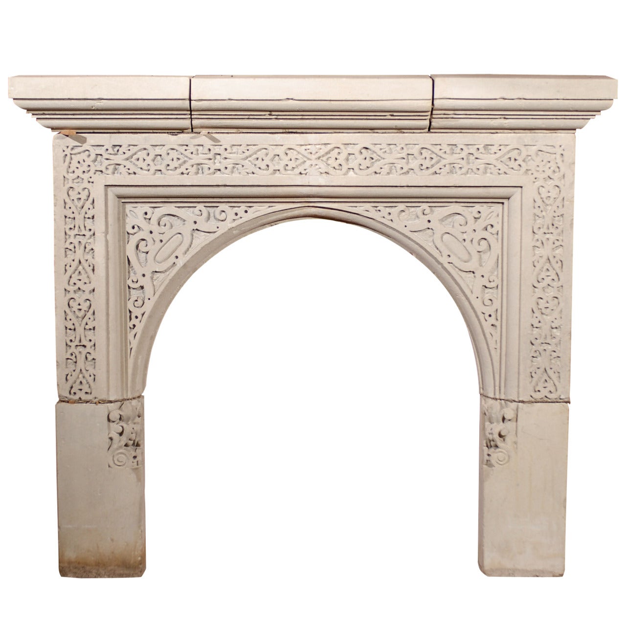 English 19th C. Carved Stone Gothic Revival Mantel For Sale