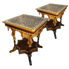 Pair of Late 19th or Early 20th Century Inlaid Bone and Mother-of-Pearl Tables