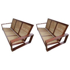 Two Pairs of Hardwood Sofas with Caned Seats, Anglo Ceylonese