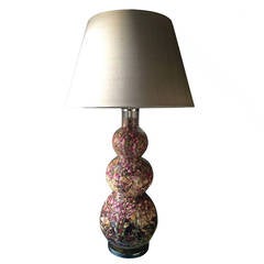 19th Century Glass Vase Converted to Lamp, Filled with Dried Rose Buds
