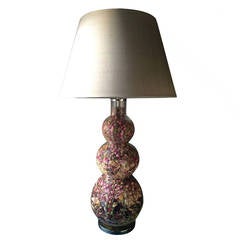 Antique 19th Century Glass Vase Converted to Lamp, Filled with Dried Rose Buds