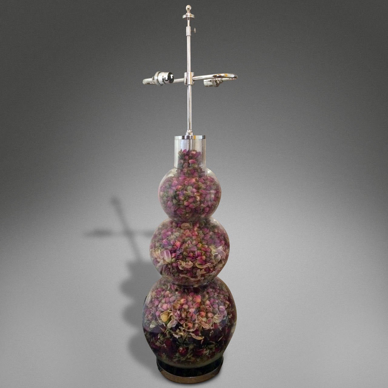 19th Century Glass Vase Converted to Lamp, Filled with Dried Rose Buds