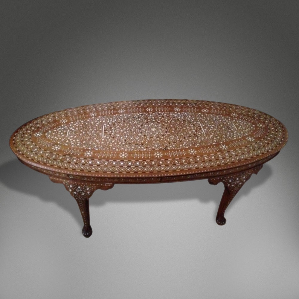 Oval Inlaid Coffee Table  For Sale