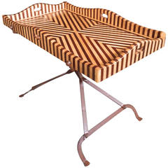 Striped Hard Wood Tray Table on Aged Steel Base, Design by Bill Willis