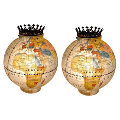 Pair of Painted Glass Globes, Terrestrial and Astrological