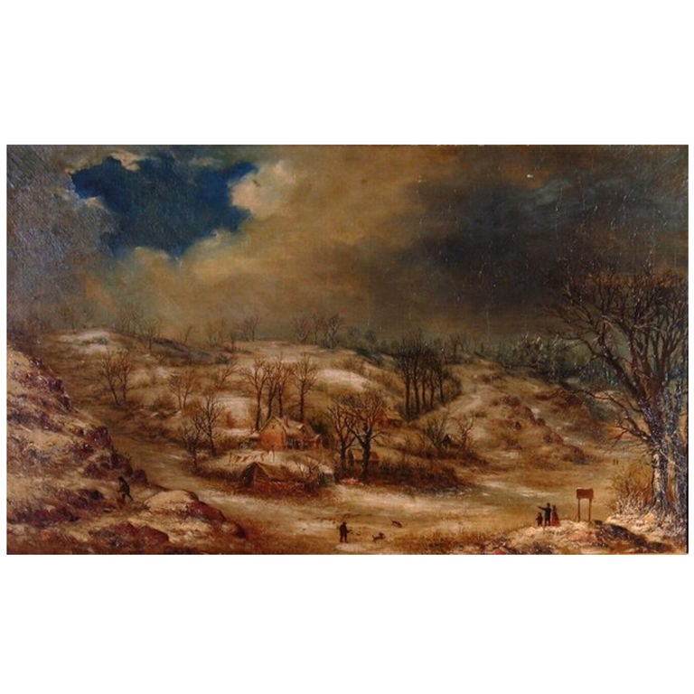 An Oil Painting of a Snowy Scene by Landscape Painter William Stone For Sale