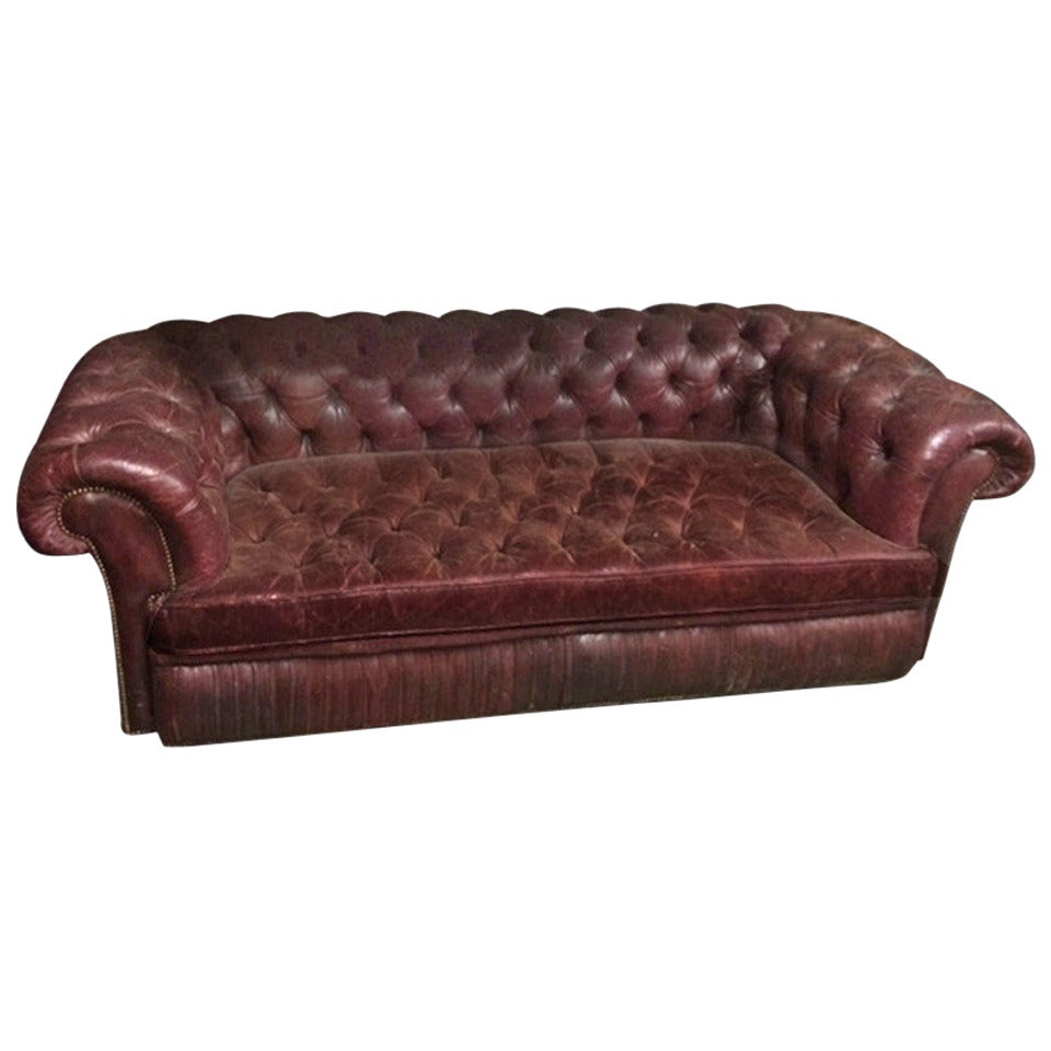 Fine Edwardian Crimson Red Moroccan Leather Chesterfield For Sale