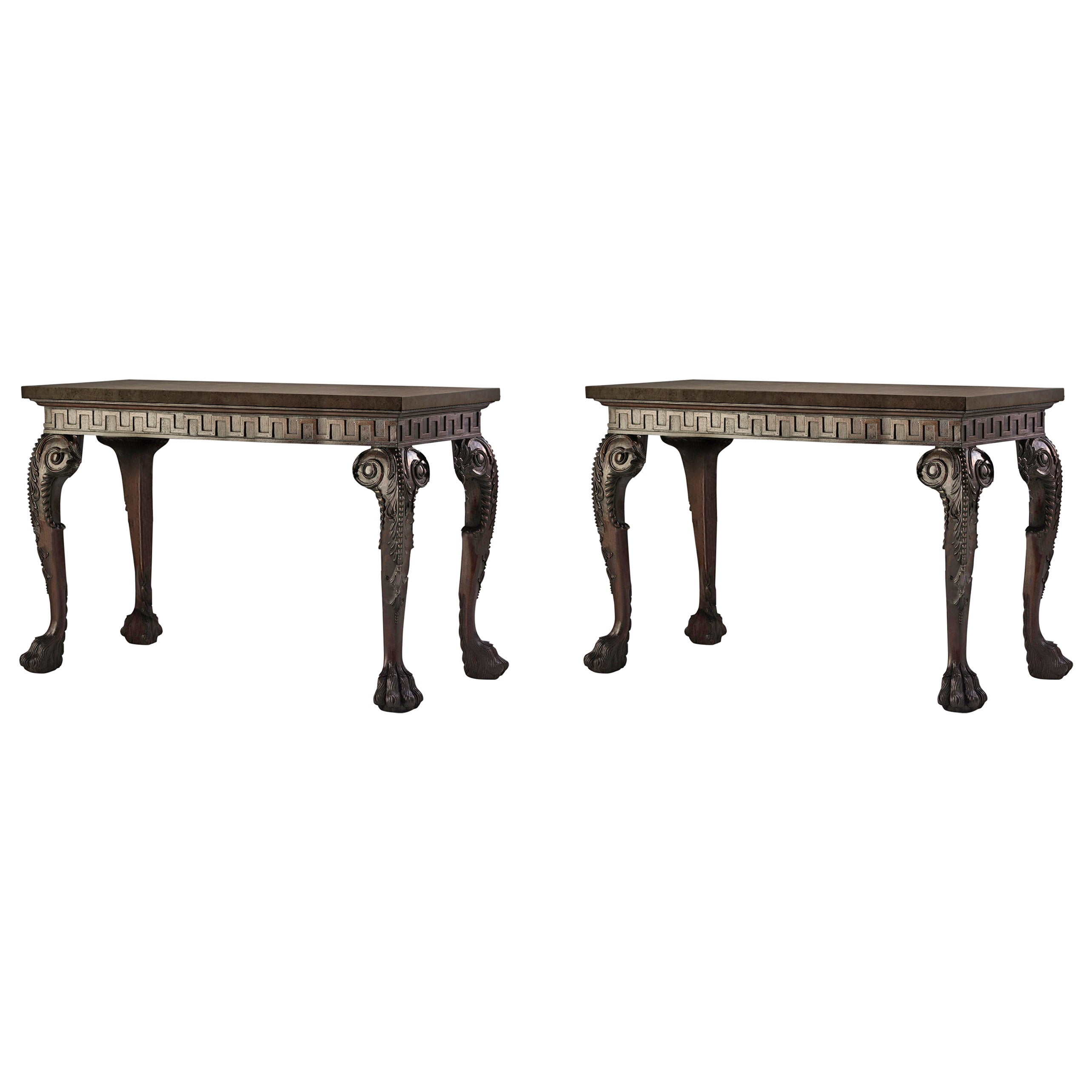 Rare Pair of 18th Century Solid Ebony Tables with 19th Century Alterations For Sale