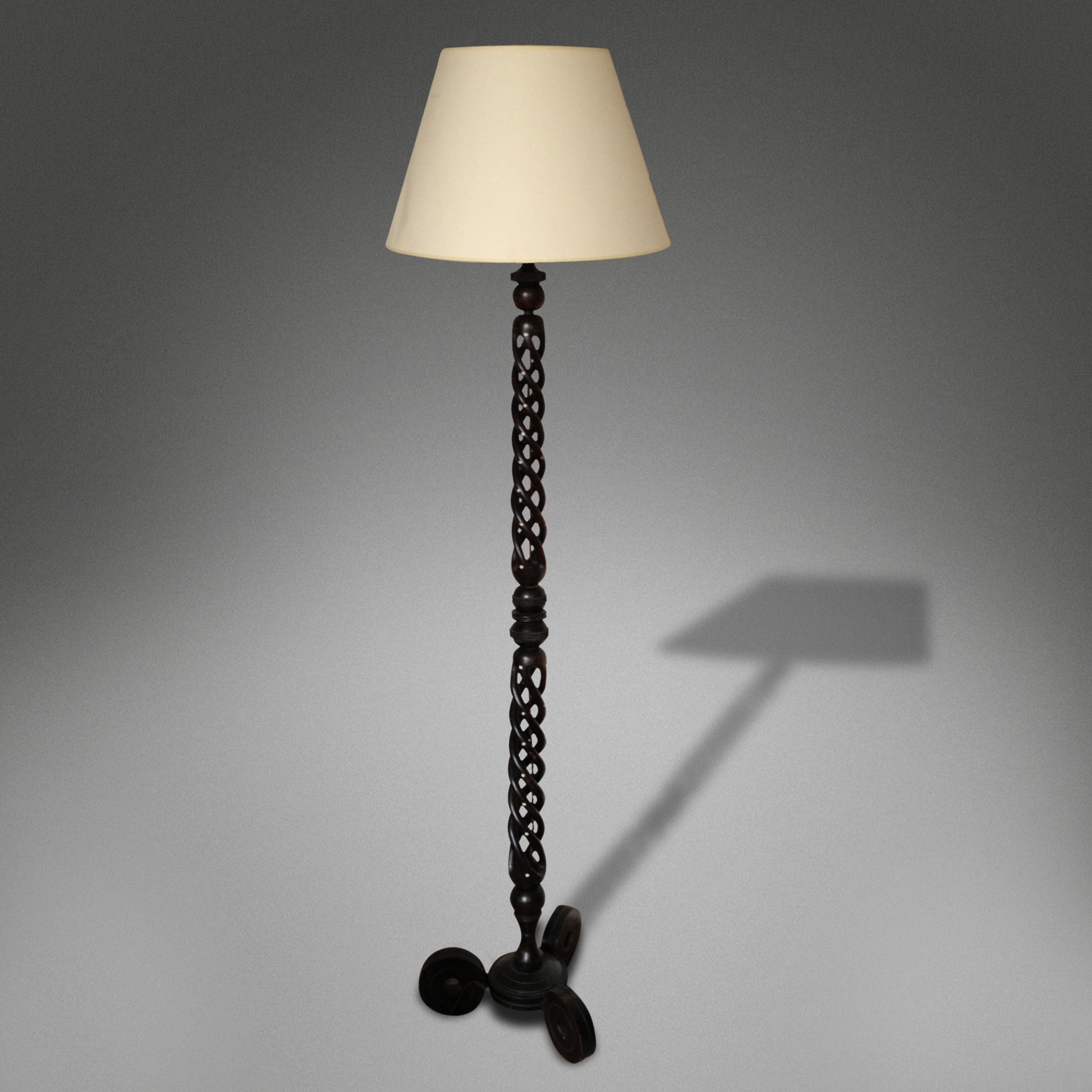A Spiral Column Ebony Standard Lamp For Sale
