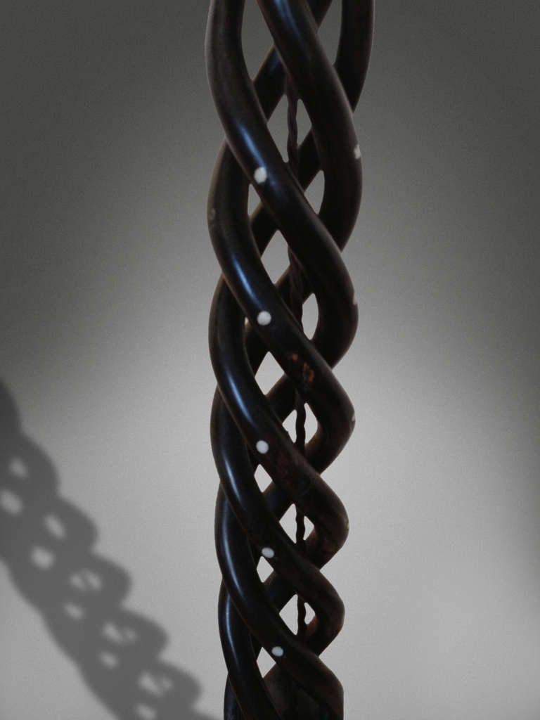 A Spiral Column Ebony Standard Lamp In Good Condition For Sale In London, GB