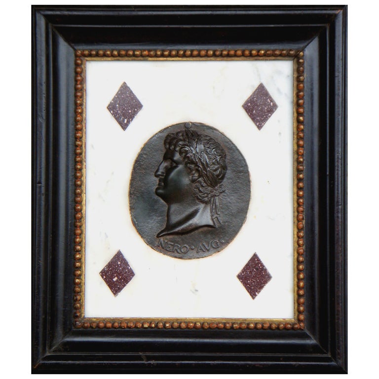 Grand Tour Marble Plaque with Mounted Bronze Head of Nero For Sale