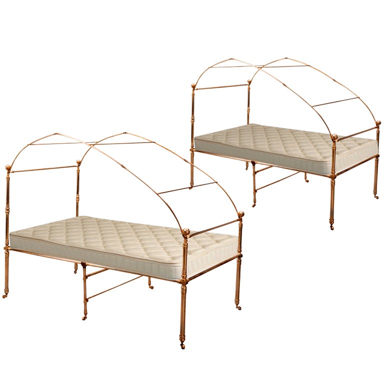 A Rare Pair of Solid Brass Campaign Beds For Sale
